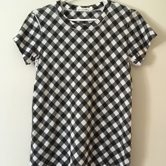 rag & bone black + white gingham print cotton crew tee S - Picture 1 of 5